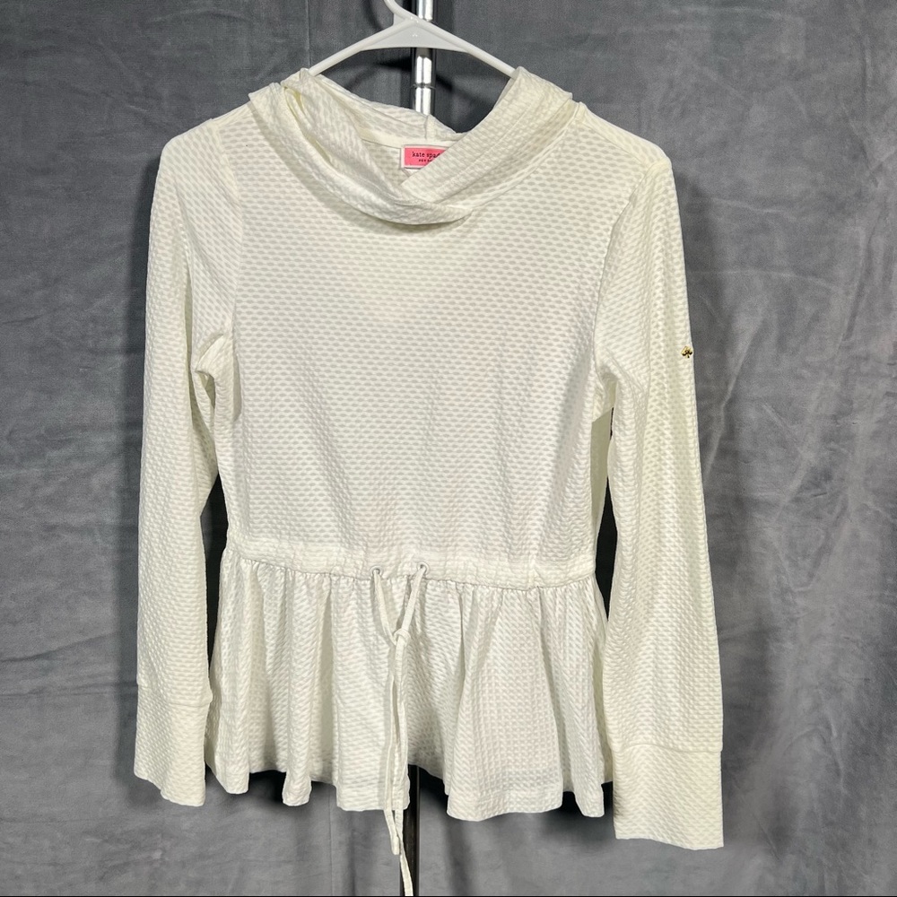 KATE SPADE Sz Small Y2K White Long Sleeve Waffle Hooded Tennis Top Peplum